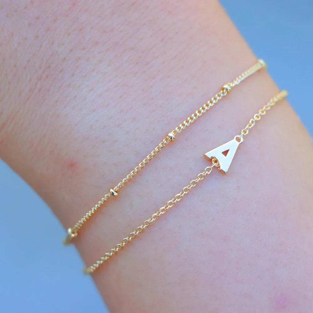 💛LIMITED EDITION!! Letter A-Z Initial Gold Bracelet 2 Layered Chain, ELDM22188